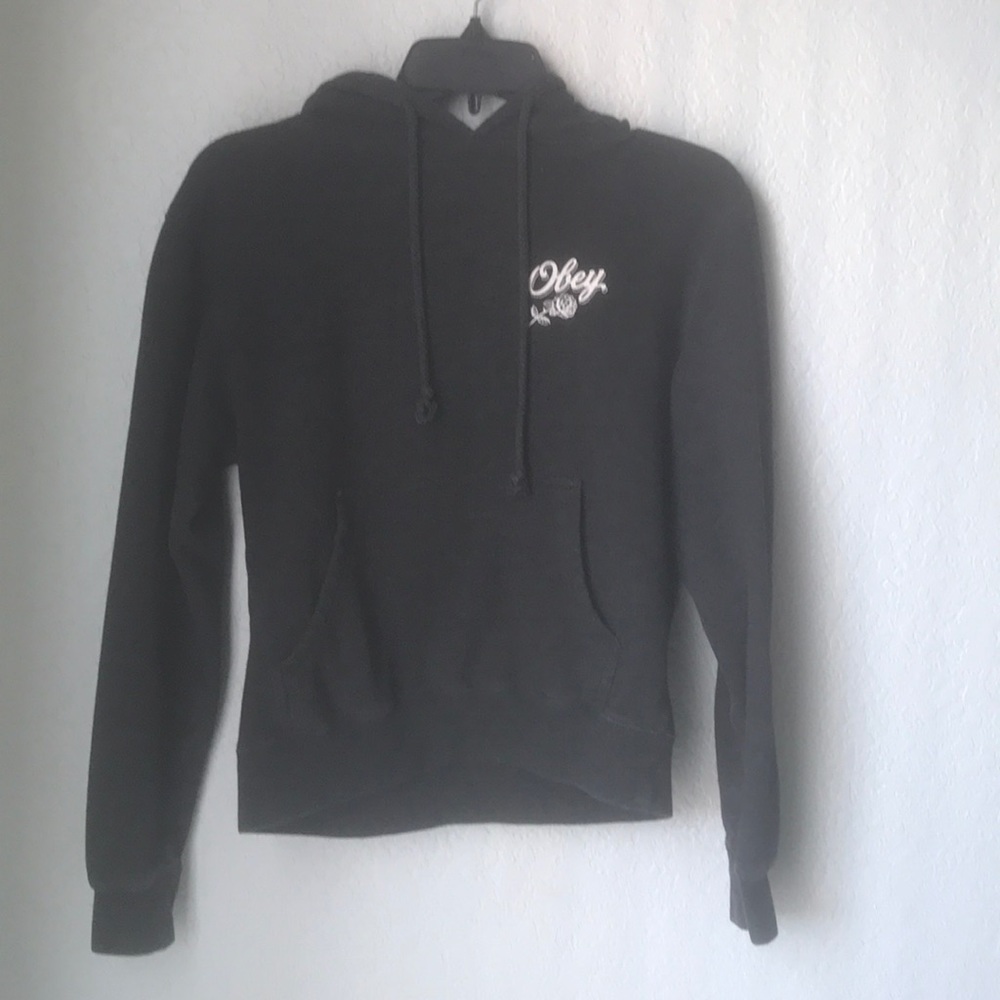 obey dark grey rose hoodie
